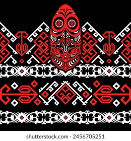 Pattern Papua Bird Ethnic on Black Red White Colour Scheme