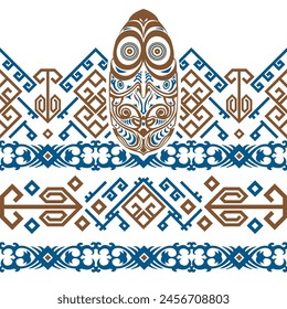 Pattern Papua Bird Ethnic on Blue Brown White Colour Scheme