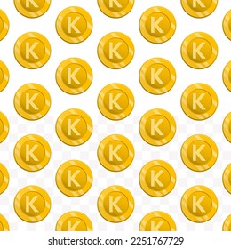 Pattern of Papua New Guinean kina currency on transparent background with mini doodle (icons) and gold color. Vector Illustration