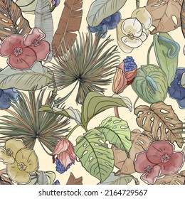 Pattern paradise . Exotic birds pattern for printing on fabric, blanks for designers, banner, bed