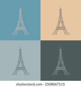 Pattern Paris geometric. Seamless abstract vintage background with architecture symbol of Paris city Eiffel Tower for print fabric or textile and shopper bags