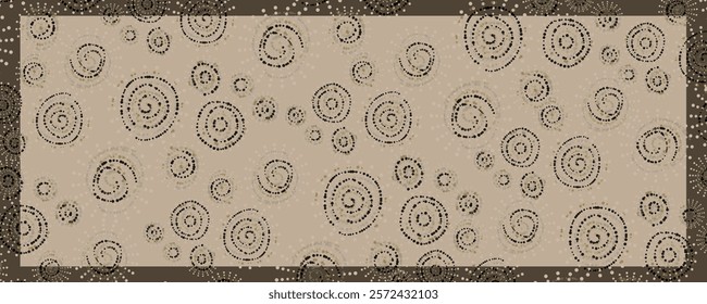 Pattern of particles, fragments.Abstract background with circles and dots pattern.brown and beige backdrop. rectangle design for artsy background or hijab scarf and foulard, shawl pattern.	
