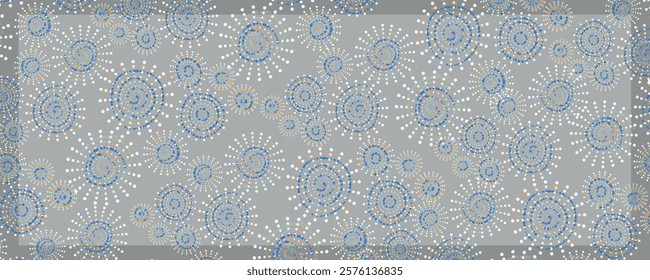 Pattern of particles, fragments.Abstract background with circles and dots pattern. gray and blue backdrop. rectangle design for artsy background or hijab scarf and foulard, shawl pattern.