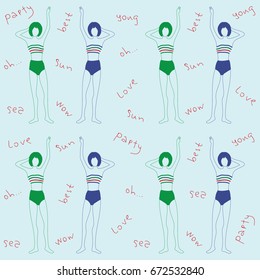 Pattern party girl, summer vector line art. 