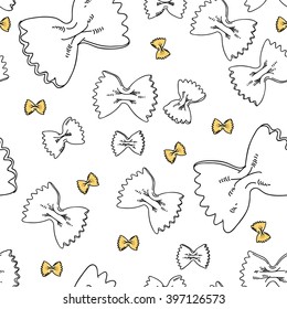 Pattern of pasta. Animation cartoon cooking set. Farfalle