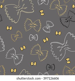 Pattern of pasta. Animation cartoon cooking set. Farfalle