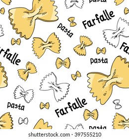 Pattern of pasta. Animation cartoon cooking set. Farfalle