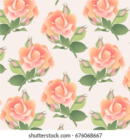 Pattern in pastel colors with a branch of a pink rose