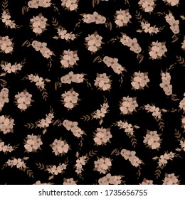 Pattern with pastel flowers on a black background. Scrapbooking greeting card design textile flyers