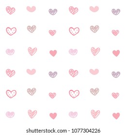 Pattern with Pastel Hand Drawn Hearts on White Background
