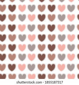 Patrón con corazones pastel. Ilustración vectorial aislada en fondo blanco. Para la reserva de recortes, empaque, tela y decoración. Tonos pasteles.