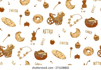 Pattern pastries and coffee made in the technique lino-cut