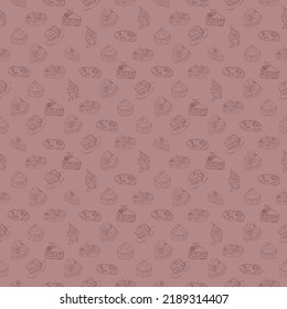pattern for a pastry shop from a set of cakes monochrome