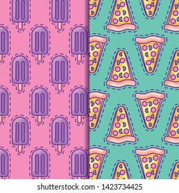 pattern of patches with ice creams and pizza