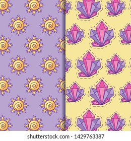 pattern patches of quartz rocks and cute suns