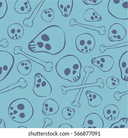 Pattern patter with sculls and bones on blue backgrounds