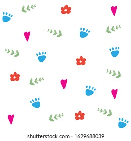 pattern paw love flower leaf colorful vector