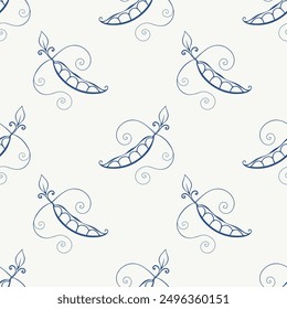 Pattern with pea pods contour stylized drawing.