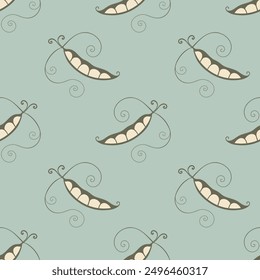 Pattern with Pea pods , on blue pastel background.