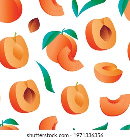 pattern with peaches and peach slices. Digital peach pattern. colourful fresh fruit and for juice vector background. fruit background illustration for textile and package. fruit pattern