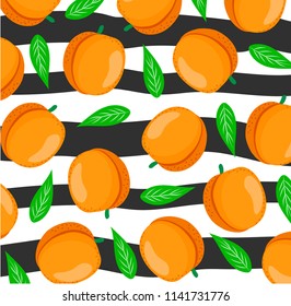 Pattern with peaches. Perfect for wallpapers, pattern fills. Texture for menu, booklet, banner, website. Vector illustration. 