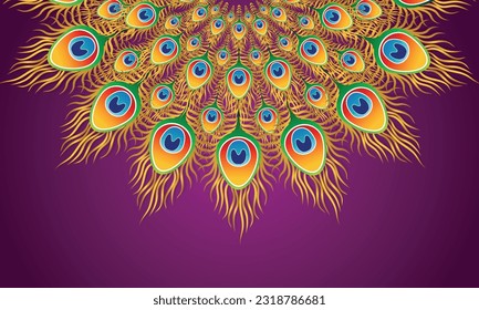 pattern of peacock feathers on a dark background. linear multi-colored drawing of bird feathers on an animalistic theme