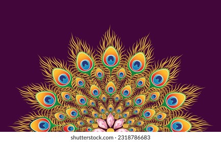 pattern of peacock feathers on a dark background. linear multi-colored drawing of bird feathers on an animalistic theme