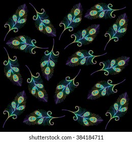  Pattern of peacock feathers. Sketchy style.