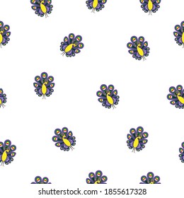 Pattern - peacock on a white background. Vector drawing.