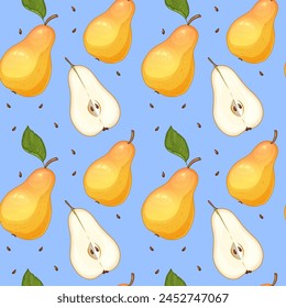 Pattern with pear, whole and half, vector seamless background, eps10