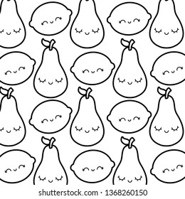 pattern of pears with oranges kawaii character