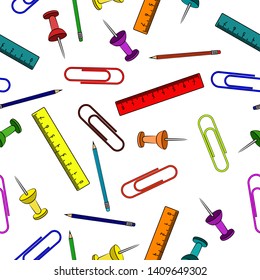 pattern pencils rulers paper clips multicolored