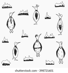 Pattern with penguin and iceberg.  Good for gift paper, fabric design and wallpaper. Vector.
