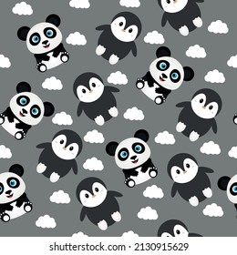 pattern with penguin and panda. seamless pattern with black and white panda and penguin. vector illustration, eps 10.
