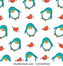 Pattern with penguins. Penguin cartoon illustration. 