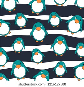 Pattern with penguins. Penguin cartoon illustration. Wrapping paper or fabric.