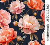 Pattern peonies flowers. Vector pattern floral summer flowers peonies. For paper, fabric, packaging, interior design