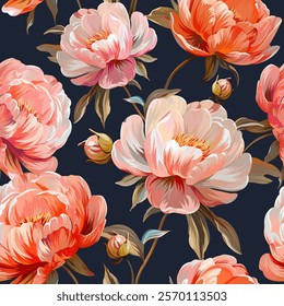 Pattern peonies flowers. Vector pattern floral summer flowers peonies. For paper, fabric, packaging, interior design