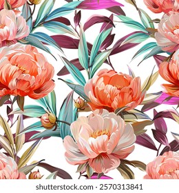 Pattern peonies flowers. Vector pattern floral summer flowers peonies. For paper, fabric, packaging, interior design