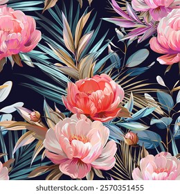 Pattern peonies flowers. Vector pattern floral summer flowers peonies. For paper, fabric, packaging, interior design