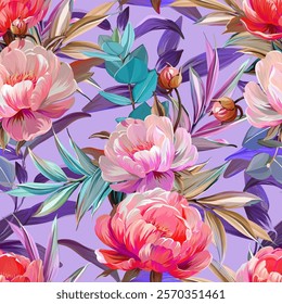 Pattern peonies flowers. Vector pattern floral summer flowers peonies. For paper, fabric, packaging, interior design