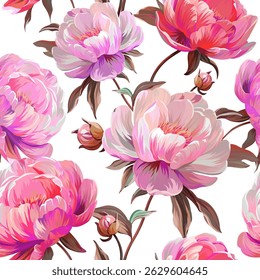 Patrón de flores peonías. Vector patrón floral verano flores peonías. Para papel, tela, embalaje, diseño de interiores
