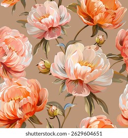 Pattern peonies flowers. Vector pattern floral summer flowers peonies. For paper, fabric, packaging, interior design