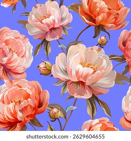 Flores de peônias padrão. Vetor padrão floral flores de verão peônias. Para papel, tecido, embalagem, design de interiores