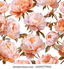 Patrón de flores peonías. Vector patrón floral verano flores peonías. Para papel, tela, embalaje, diseño de interiores