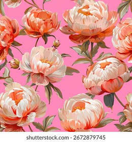 Pattern peonies flowers. Vector pattern floral summer flowers peonies. For paper, fabric, packaging, interior design
