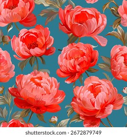 Patrón de flores peonías. Vector patrón floral verano flores peonías. Para papel, tela, embalaje, diseño de interiores
