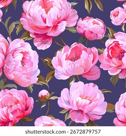 Flores de peônias padrão. Vetor padrão floral flores de verão peônias. Para papel, tecido, embalagem, design de interiores