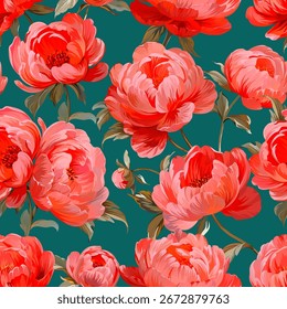 Muster Pfingstrosen Blumen. Vektor Muster Blumen Sommer Blumen Pfingstrosen. Für Papier, Gewebe, Verpackung, Innenausstattung