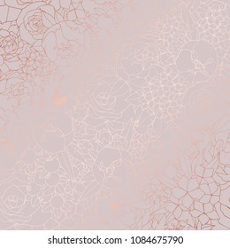 Pattern with peonies with imitation of rose gold. Vector decorative background